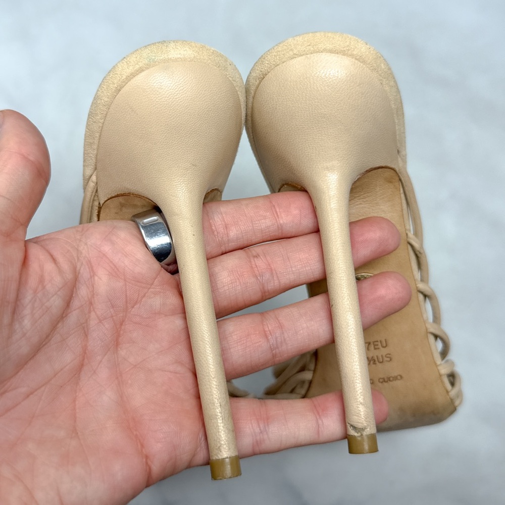 BALLY Switzerland Vintage Y2K Strappy Bow Leather Stiletto Heel Mule Sandal Nude - Picture 11 of 16